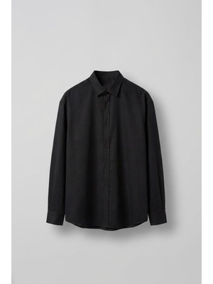 Abluka Online Erkek Oversize Uzun Kollu Basic Gömlek Siyah