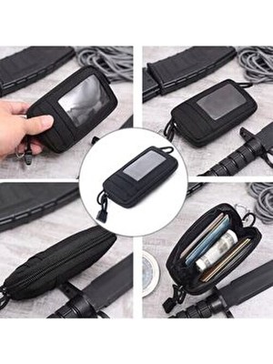 Kemer Dünyası Taktikal Tarz Su Geçirmez Kumaş Kart Bölmeli Kemere Takmalı Siyah Bel Çantası Cüzdan