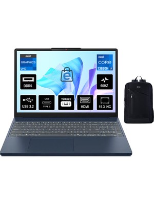 Lenovo Ideapad Slim 3 15IRH10 83K10061TR I7-13620H 16GB Ddr5 1TB+512GB SSD Wuxga 15.3" IPS 60Hz Windows 11 Protaşınabilir Bilgisayar +Boz Çanta