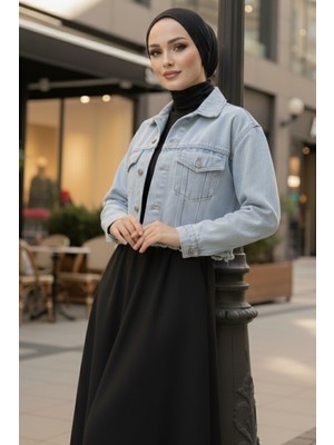 İlkimay.com Cepli Kısa Kot Ceket 1669 - Buz Mavi