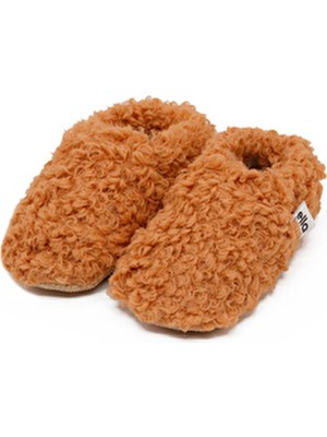 Ella Bonna Teddy Bebek Pandufu Ev Patiği, Kaydırmaz Taban, Organik Pamuk Astar, Ev Kreş Ayakkabısı Taba