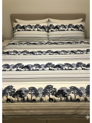 More Home Çift Kişilik Nevresim Seti + Yastık Kılıfı Siyah Beyaz Ağaç Desen