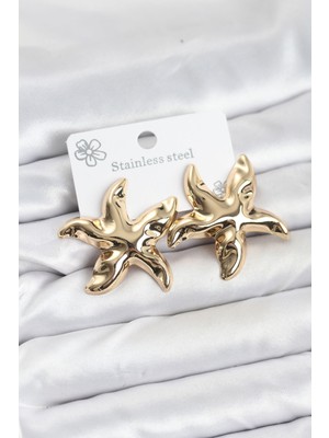 Hayat Store 316L Çelik Gold Renk Yıldız Model Kadın Küpe - Lisinya