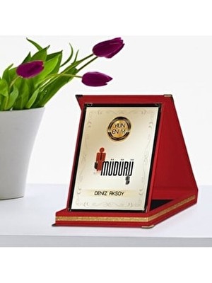 BK Gift Kişiye Özel Yılın En İyi Müdürü Kırmızı Plaket Ödülü Şık Tasarım ve Renkli Detaylarla