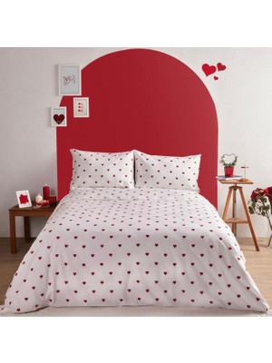 Karamanlı Home 2ADET FERMUARLI YASTIK ALEZİ HEDiYELİ % 70PAMUK Kalp Desen Nevresim Takımı 160 x 220  cm 3 Parça ve 200 x 220 cm 4 Parçanefes Alır Terletmez