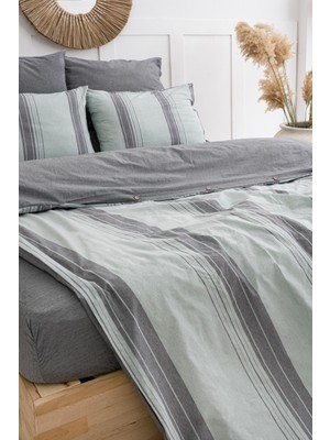 Marcalanya Doğal Ipliği Boyalı Çift Kişilik Pamuklu Nevresim Takımı Kutulu Duvet Cover Set (Lastikli Çarşaf)