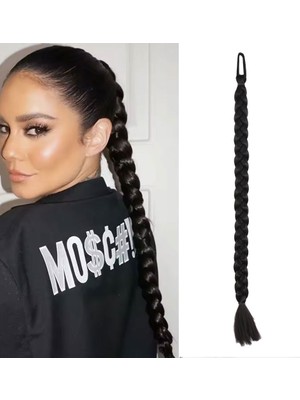 SHC4200 Ikili Örgü Lastik Tokalı At Kuyruğu / Koyu Kestane