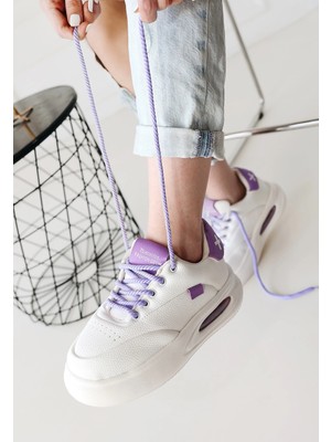 SHC4200 Chris Beyaz Cilt Lila Detaylı Bağcıklı Spor Ayakkabı