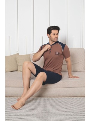 Asel Erkek Pamuklu Örme Kısa Kol Şort Cepli Pijama Takımı