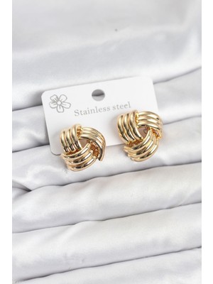 Hayat Store 316L Çelik Gold Renk Sarmal Model Kadın Küpe - Lisinya
