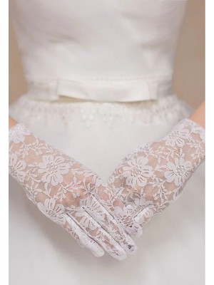 SARVONA Beyaz Renk Kısa Dantelli Eldiven