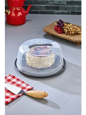 Miningaa 30 cm Kilitli Kapaklı Yuvarlak Pasta ve Kek Fanusu Saklama ve Taşıma Kabı, Pasta-Kek-Kurabiye Için