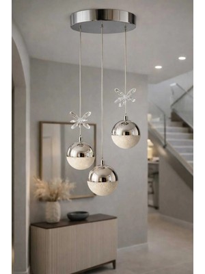 Bohem Aydınlatma Krom Top Sarkıt 3'lü 3renk LED Modern Avize Beyaz/sarı/günışığı