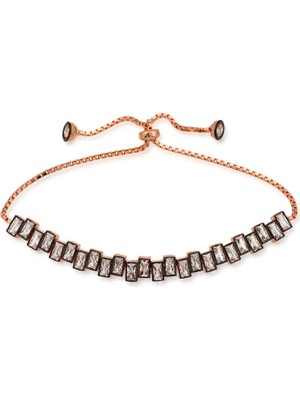 Erseyy 925 Ayar Gümüş Rose Baget Taşlı Asansör Bileklik