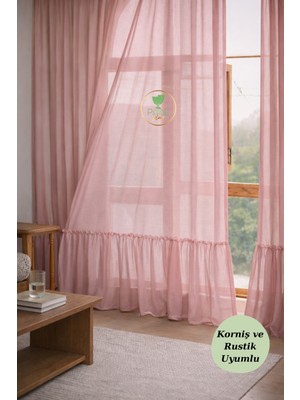 Eteği Fırfırlı Keten Görünümlü Tül Perde ,tasarım Tül