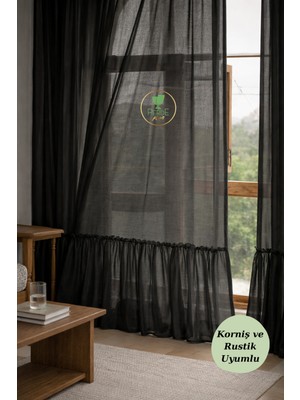 Eteği Fırfırlı Keten Görünümlü Tül Perde ,tasarım Tül