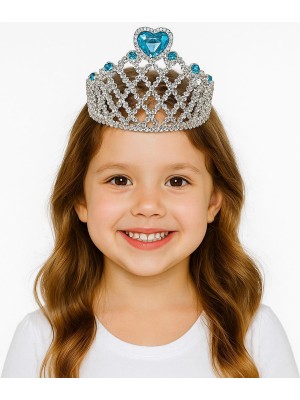 SARVONA Mavi Kalpli Gümüş Renk Kraliçe Tacı Prenses Tacı