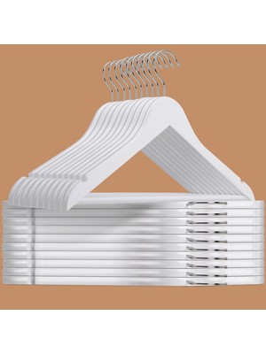 Beyaz Ahşap Askı Vernikli Elbise & Kıyafet Askısı Dolap Içi Düzenleyici 20 Adet