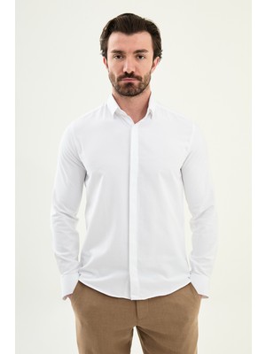 MCR Düz Slim Fit Klasik Gizli Düğmeli Uzun Kollu Erkek Gömlek
