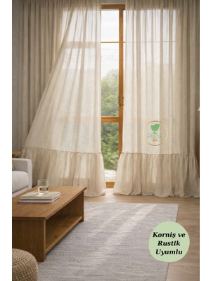 Eteği Fırfırlı Keten Görünümlü Tül Perde ,tasarım Tül
