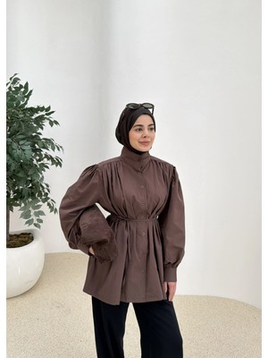 Moda Aksa Dik Yaka Gömlek Kahve
