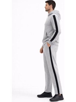 Çamaşır Kenti Erkek Şeritli Eşofman Takım Kapüşonlu Sweatshirt Boru Paça Alt, Oversize 3 Iplik Pamuklu