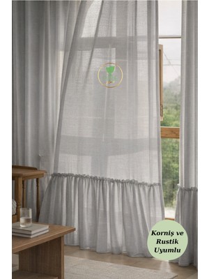 Eteği Fırfırlı Keten Görünümlü Tül Perde ,tasarım Tül