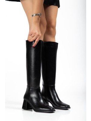 Zerenyus ZRİN-4804 Premium Siyah Kırışık Fermuarlı Topuklu Çizme