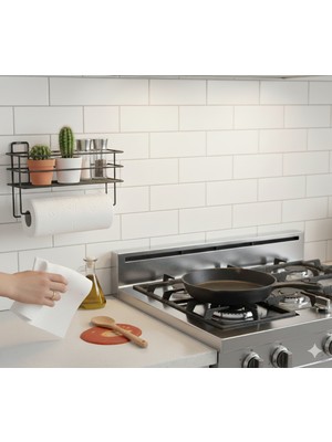 Viatom Yapışkanlı Siyah Raflı Dikdörtgen Havlu Kağıtlığı Havlu Kağıtlık Tutucu