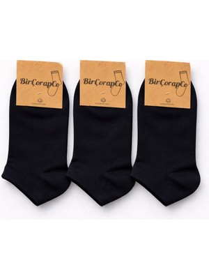 Birçorapco 3'lü Erkek Siyah Pamuklu Kısa Penye Çorap
