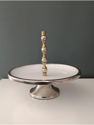 Lamedore Silver Balls Tek Katlı Beyaz Kek Standı 28X28X24 cm
