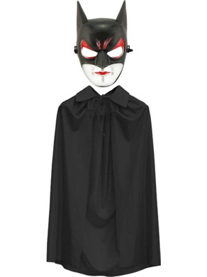 Popüler Sepet Batman Maskesi Cat Woman ve Batman Pelerini 90 cm Siyah Renk Set