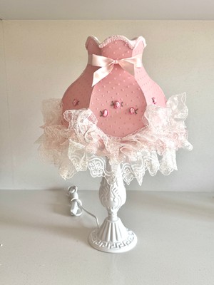 Luluavizem Patentli Gül Işlemeli Dantelli Abajur Çocuk Bebek Genç Odası Hediyelik