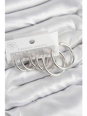 Pirinç Halka Model Gümüş Renk Kadın Set Küpe EB-53-VICE/(1395) 0751