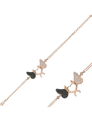 Erseyy 925 Ayar Gümüş Rose Kalpli Melek Bileklik