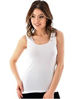 Tutku Kadın Ribana Kalın Askılı Atlet Beyaz Dokuma Kumaş ile Rahat Yazlık Kullanım