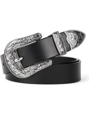 MIPEK DERI Eskitme Tokalı Antik Siyah Kadın Hakiki Deri Kemer