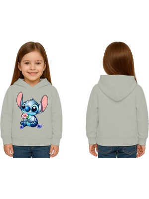 Sedirli Unisex Stitch Baskılı Çocuk Swaetshirt Baskılı Kapüşonlu 3 Iplik Şardonlu