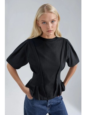 Hiccup Kadınlar Fitted Bisiklet Yaka Tişört Siyah