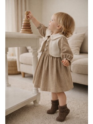 Baby Hola 0-24 Ay Waffle Dokuma Bebe Yaka Düğmeli Kız Bebek Çocuk Elbise