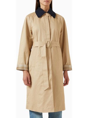 Maje Pamuk Kemerli Palto, Ekose Mansetli ve Çıkarılabilir Yakalı Şık Model