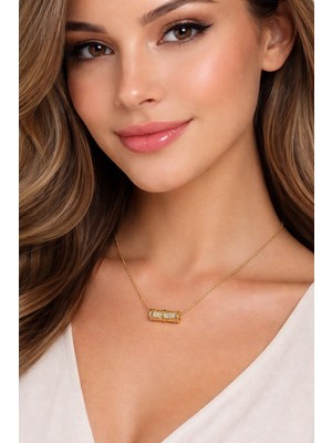 Solare Accessories Altın Kaplama Silindir Zirkon Taşlı Kolye