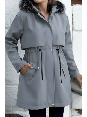 Hiramir Kapüşonlu Kürk Astarlı Fermuarlı Mont KS2529