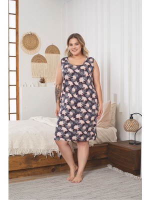 Asel Kadın Çiçek Desenli Büyük Beden Likralı Penye Elbise