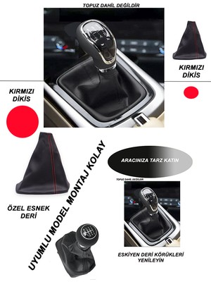 the mr east Mazda 323 Lantis Uyumlu Araç,araba,oto Vites Körüğü Kırmızı Dikiş