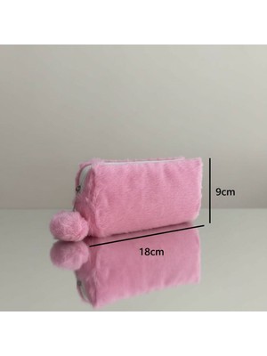 Elegance Peluş Ponponlu Pastel Pembe Kalem Çantası