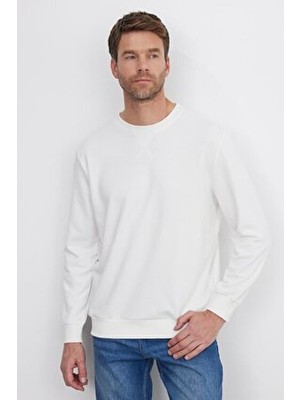 Tudors Unisex Relax Fit Rahat Kesim %100 Pamuk Basic Beyaz Bisiklet Yaka Sweatshirt