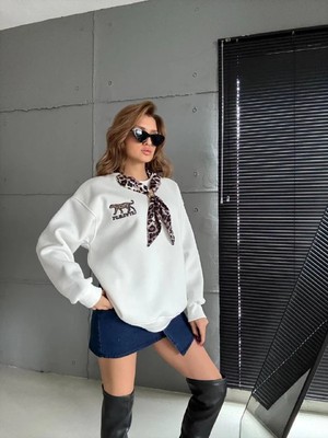 Cemo Flok Baskılı Dantel Yaka Asimetrik Elbise