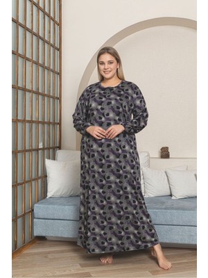 Asel Kadın Desenli Büyük Beden Likralı Penye Tesettür Elbise