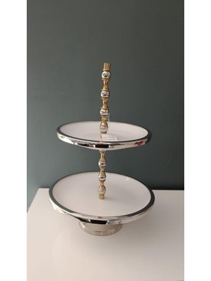 Lamedore Sılver Balls 2 Katlı Beyaz Kek Standı 28X28X38 cm